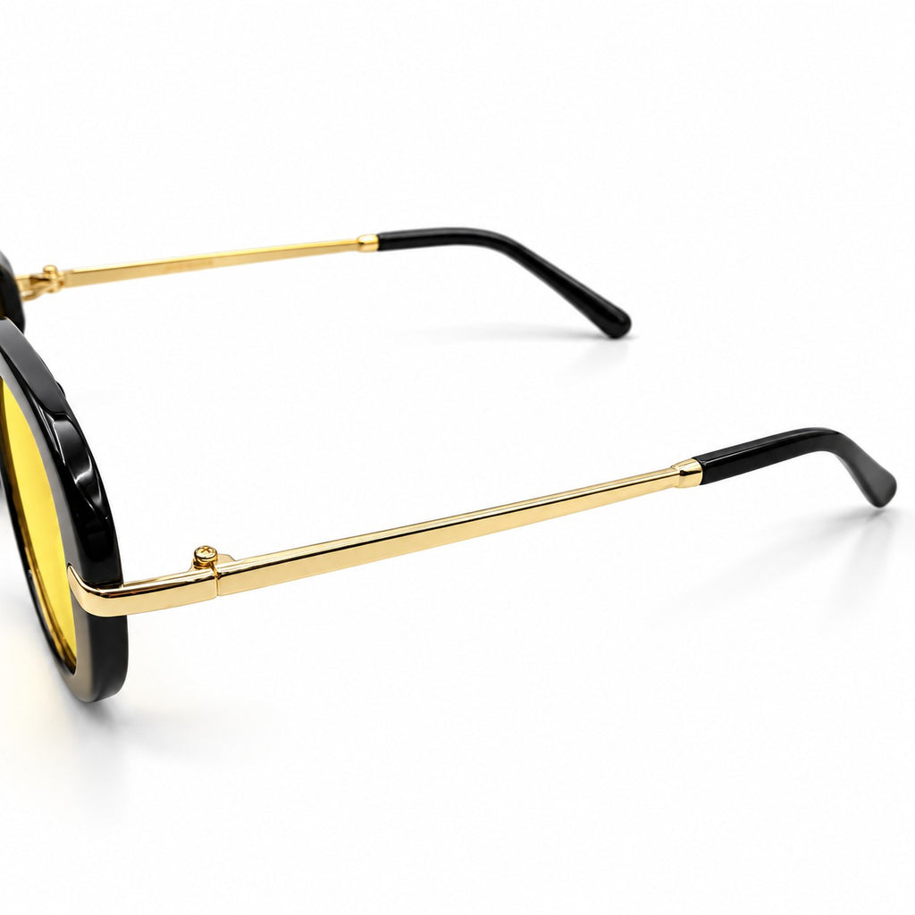 TF - TRENDY - FLAT TOP ROUND - BLACK GOLDEN - YELLOW TINTED - QUALITY