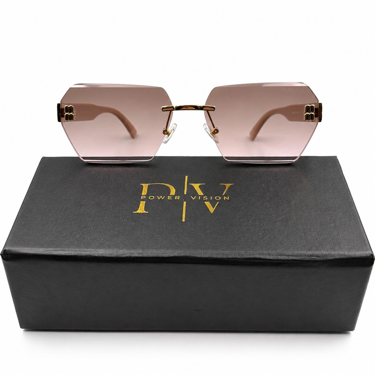 MIU MIU 8890 - UNIQUE - BEVEL CUT SQUARE - MATTE TEA PINK - GOLD - PREMIUM - WOMEN
