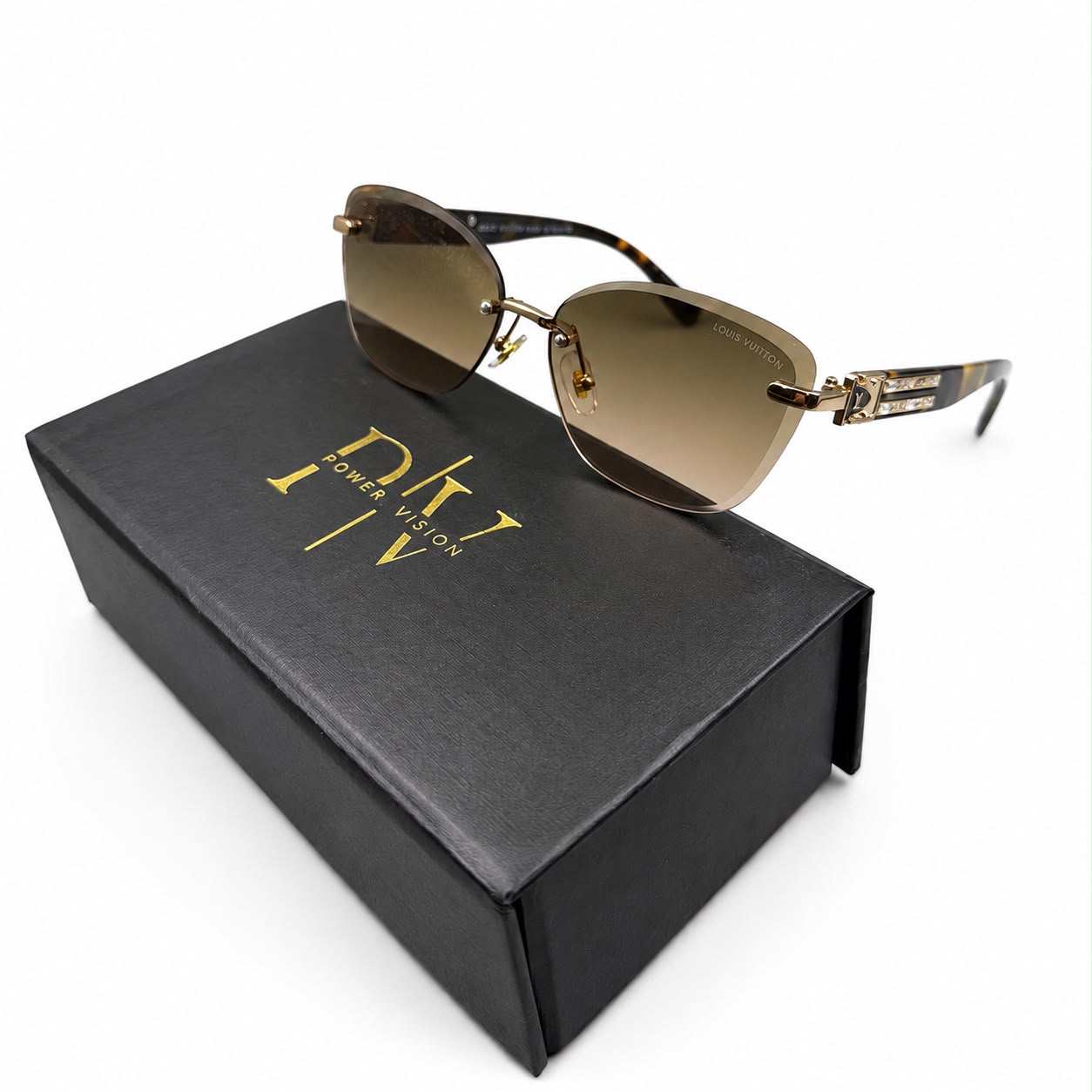 LV 86031 - LUXURIOUS - RIMLESS - CATEYE - TORTOISE BRANDING TEMPLES - PREMIUM - WOMEN