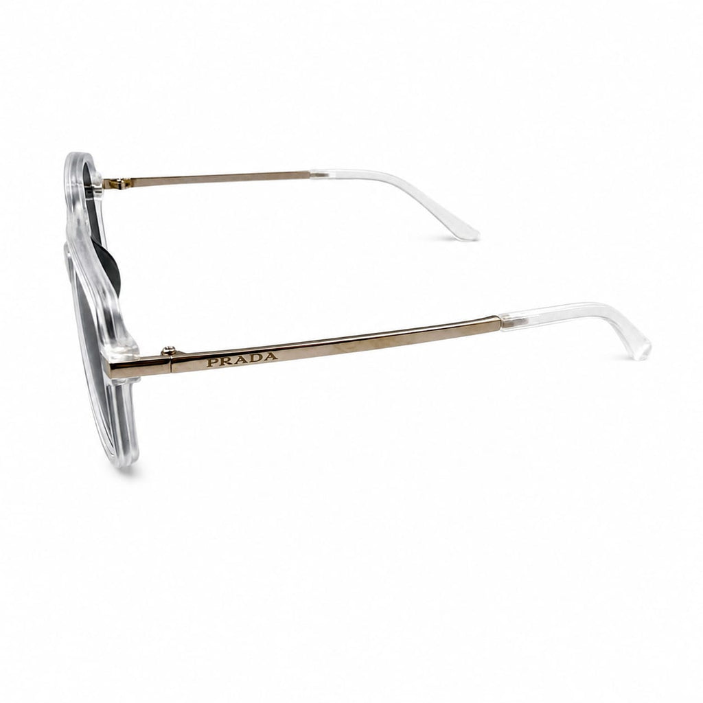PR 70YS - SUNGLASS - DOUBLE BRIDGE - NAVIGATOR SQUARE - BLACK POLARISED - FROSTED WHITE - SILVER TEMPLE - QUALITY MATTERS