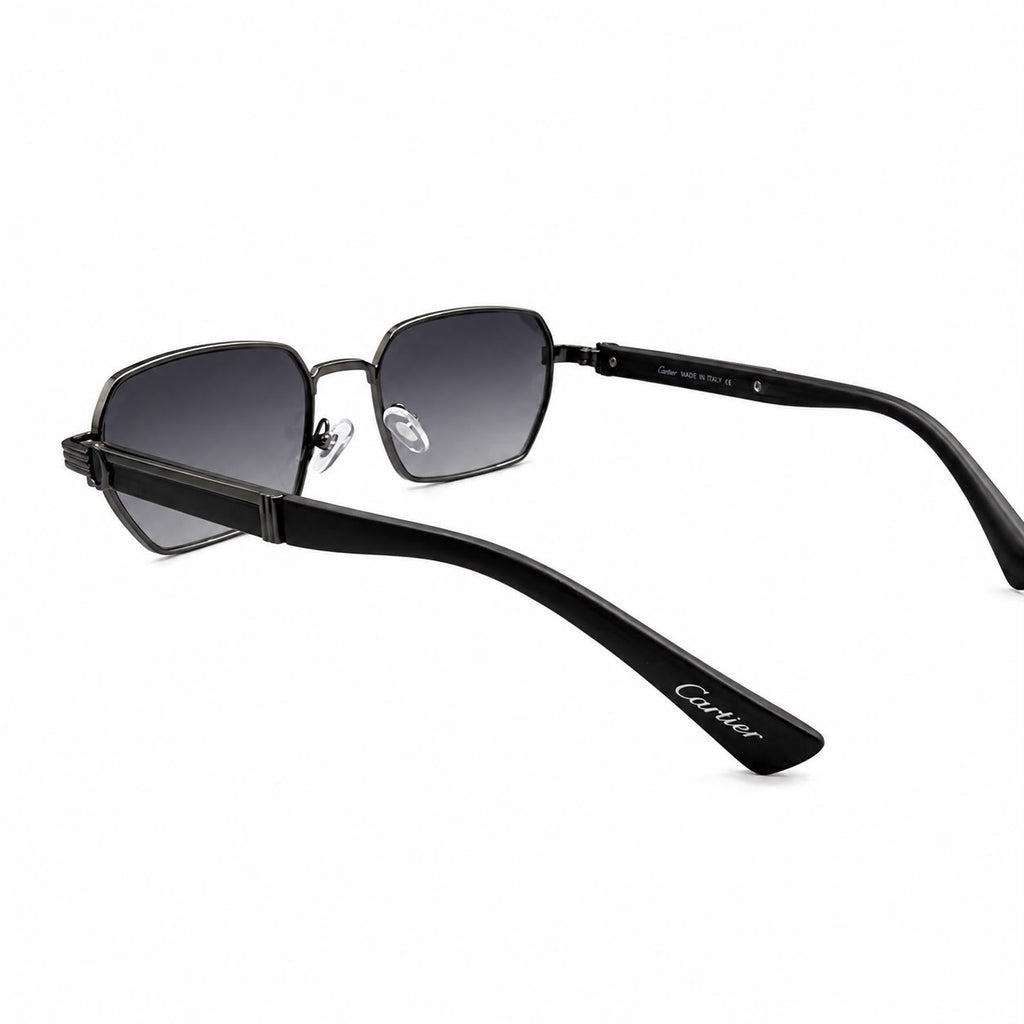 CR 23670 - SUNGLASS - CUT SQUARE - GUN METALLIC - GREY WOOD - GREY GRADIENT - PREMIUM