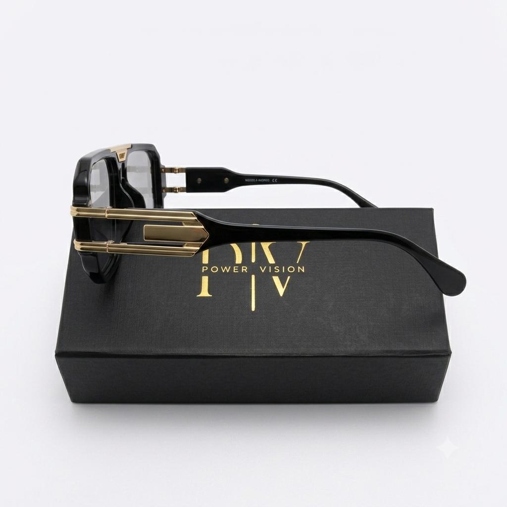 M8609 - EYEWEAR - MEN - DESIGNER - BLACK GOLDEN - GEOMETRIC SQUARE - OVERSIZE