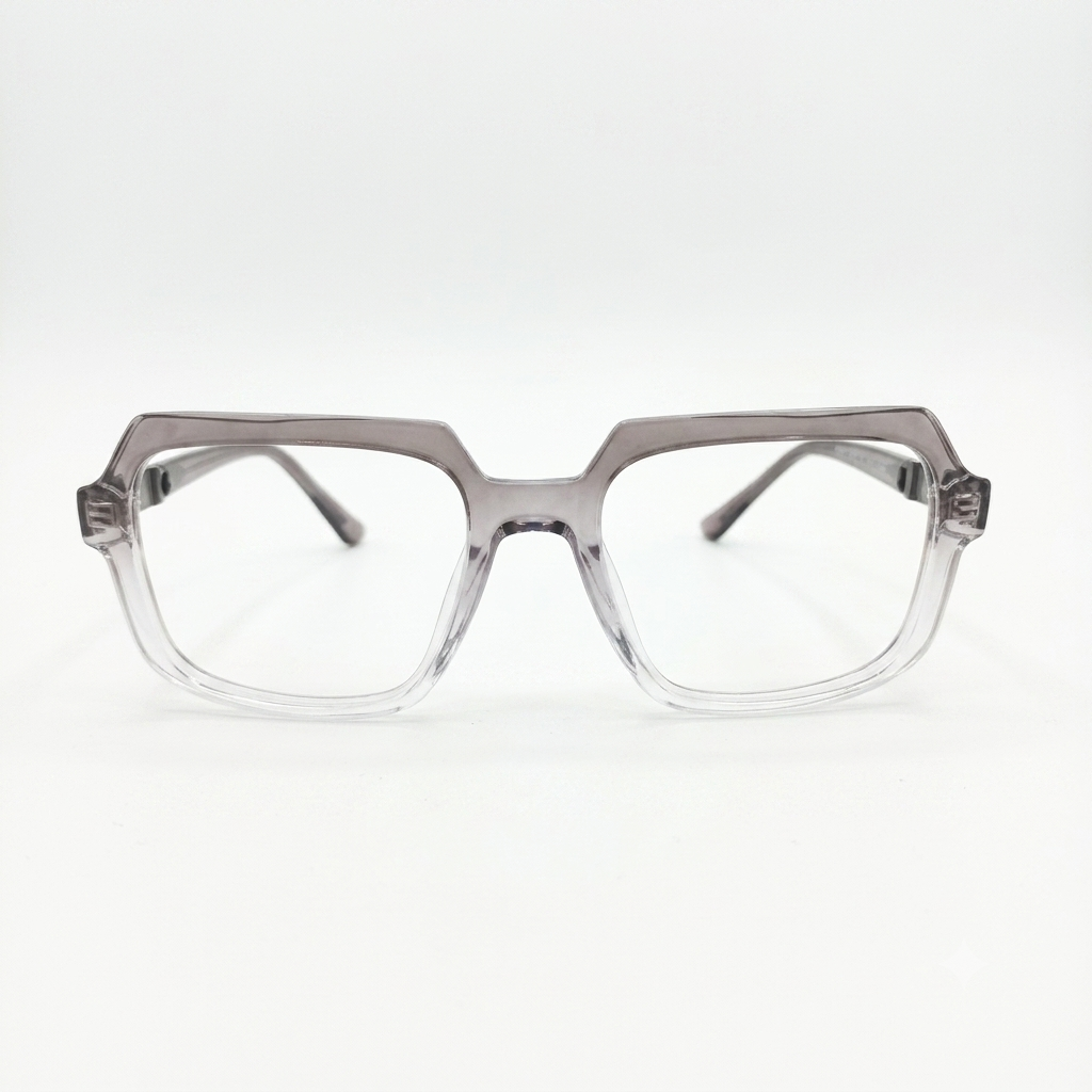 TR 251137 - EYEGLASS - MEN - GEOMETRIC SQUARE - ANGULAR EDGES - SPRING HINGES - GREY TRANSLUCENT
