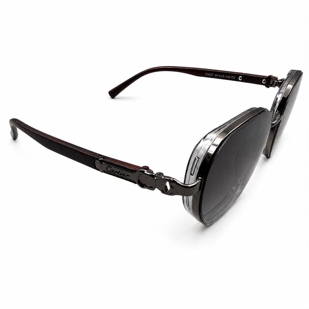 CR 23587 - SHADES - OCTAGON - GUN METALLIC GREY - BROWN WOODEN - BRANDING - PREMIUM