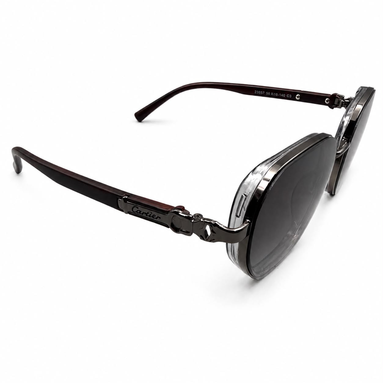 CR 23587 - SHADES - OCTAGON - GUN METALLIC GREY - BROWN WOODEN - BRANDING - PREMIUM