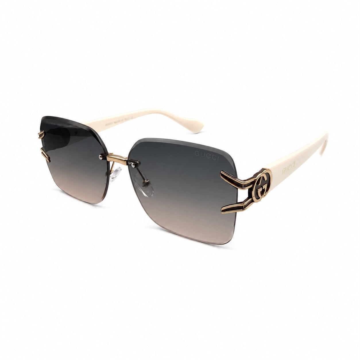 GC 9166 - LUXURY - RIMLESS - SOFT SQUARE - BEIGE - SEA GREEN WARM LENSES - BRANDING TEMPLES - PREMIUM