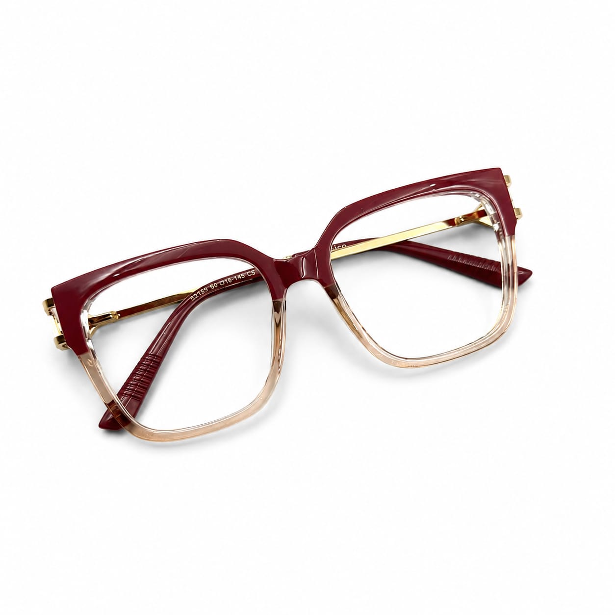 GORGEOUS 82113 - OVERSIZE SQUARE - BURGUNDY WINE + CHAMPAGNE + GOLDEN SPRING TEMPLES - PREMIUM