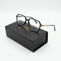 MB 80322 - EYEGLASS - HEXAGONAL GEOMETRIC - GLOSSY BLACK - DESIGNER FLEXIBLE SIDES - PREMIUM