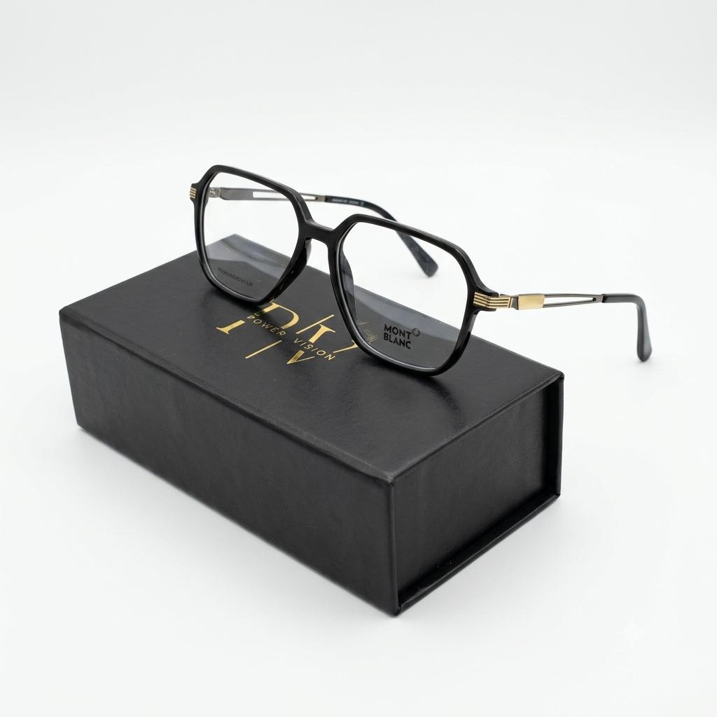 MB 80322 - EYEGLASS - HEXAGONAL GEOMETRIC - GLOSSY BLACK - DESIGNER FLEXIBLE SIDES - PREMIUM
