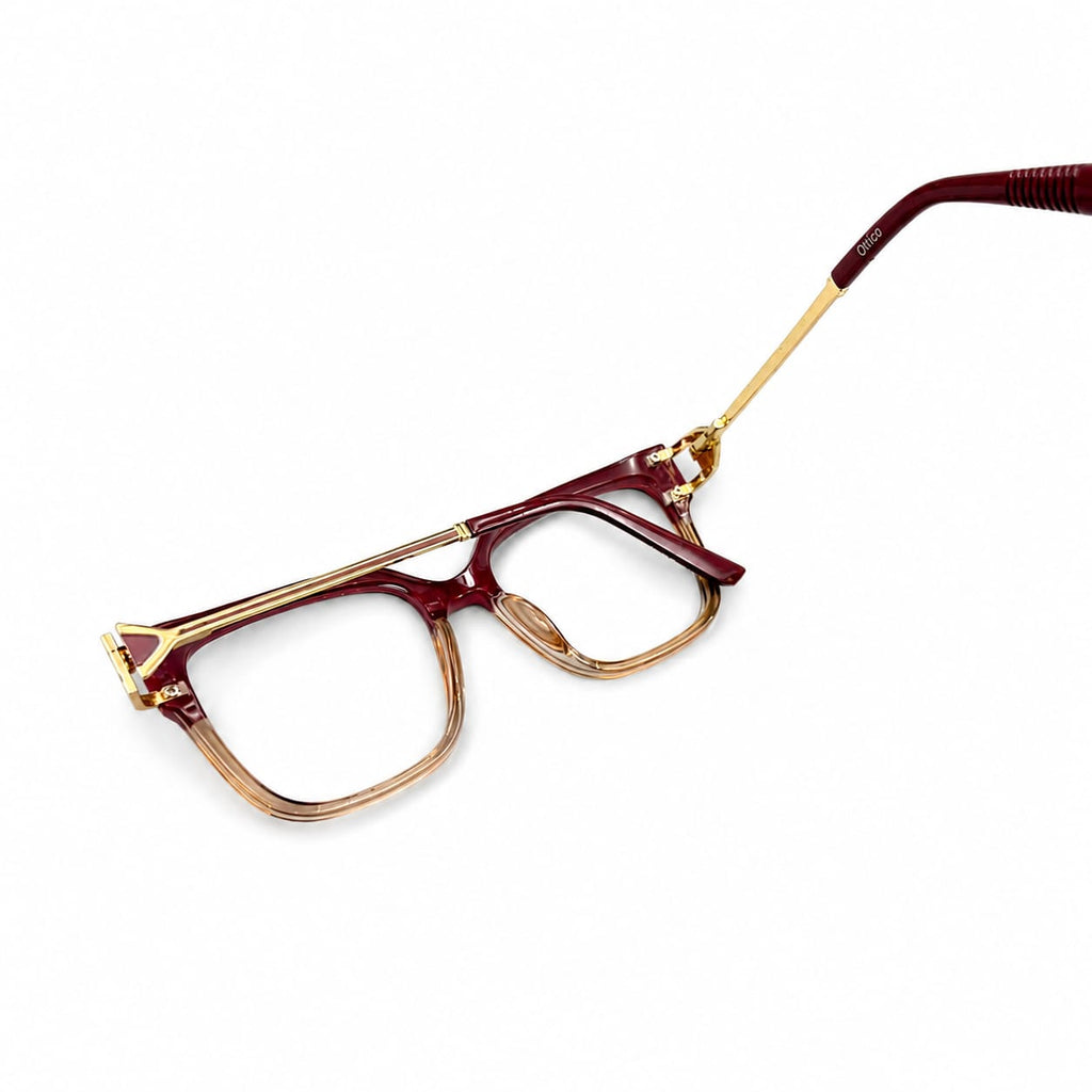 GORGEOUS 82113 - OVERSIZE SQUARE - BURGUNDY WINE + CHAMPAGNE + GOLDEN SPRING TEMPLES - PREMIUM
