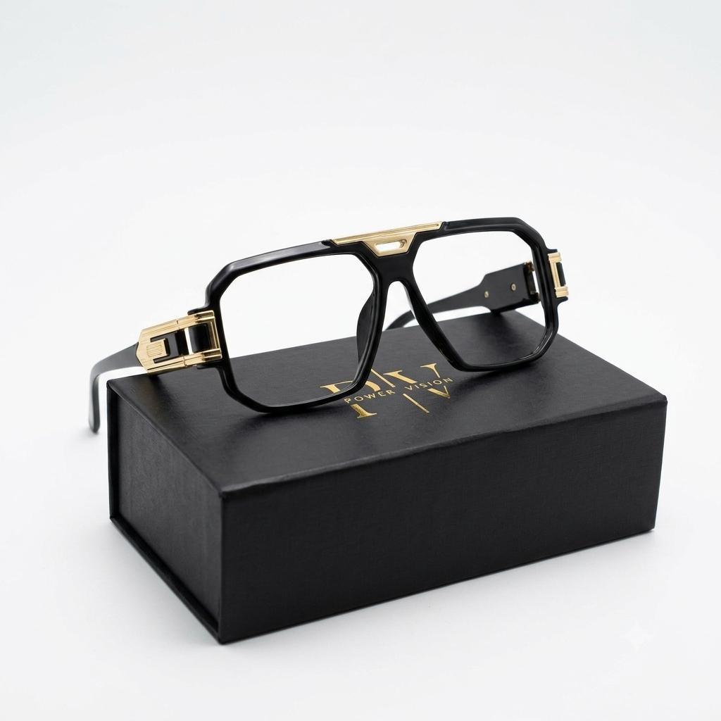 M8609 - EYEWEAR - MEN - DESIGNER - BLACK GOLDEN - GEOMETRIC SQUARE - OVERSIZE