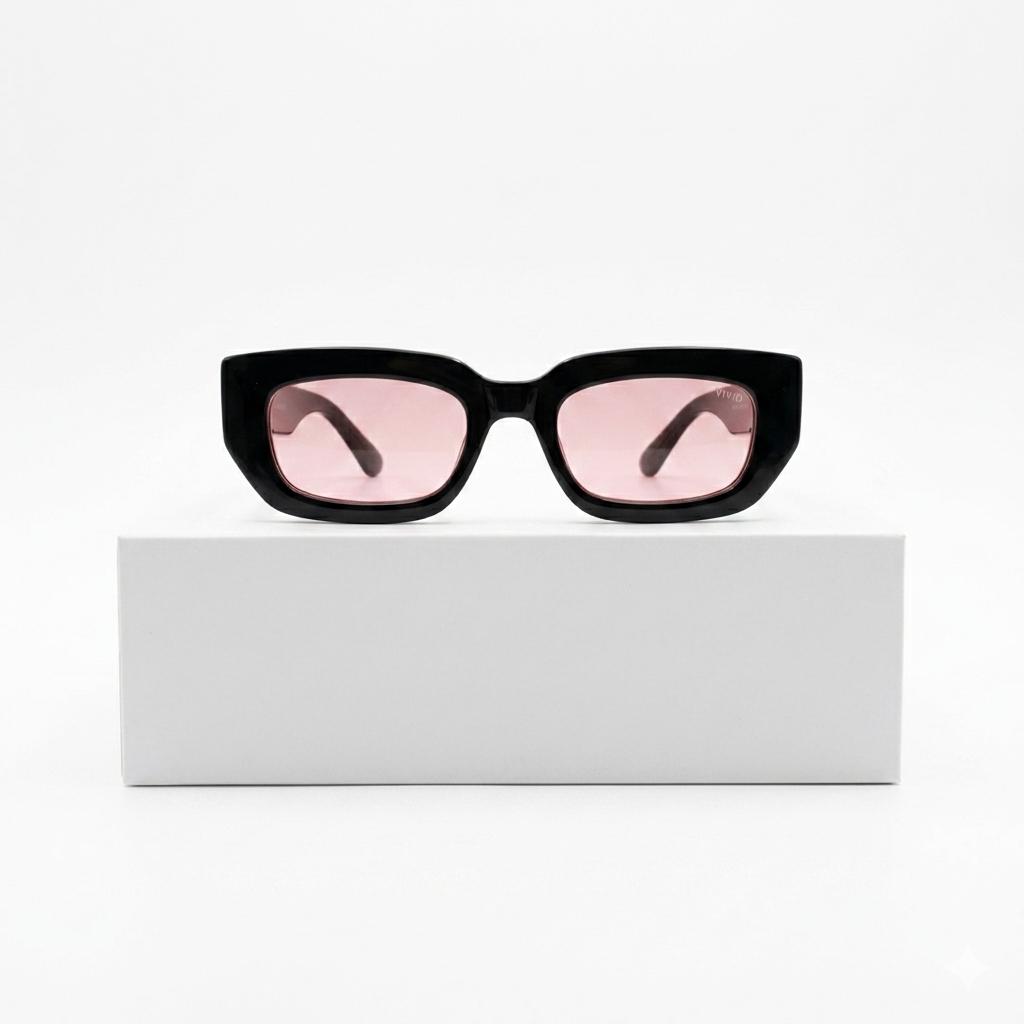 SUNGLASS - 2525 - BLACK - BOLD - TINTED PINK - UV - QUALITY