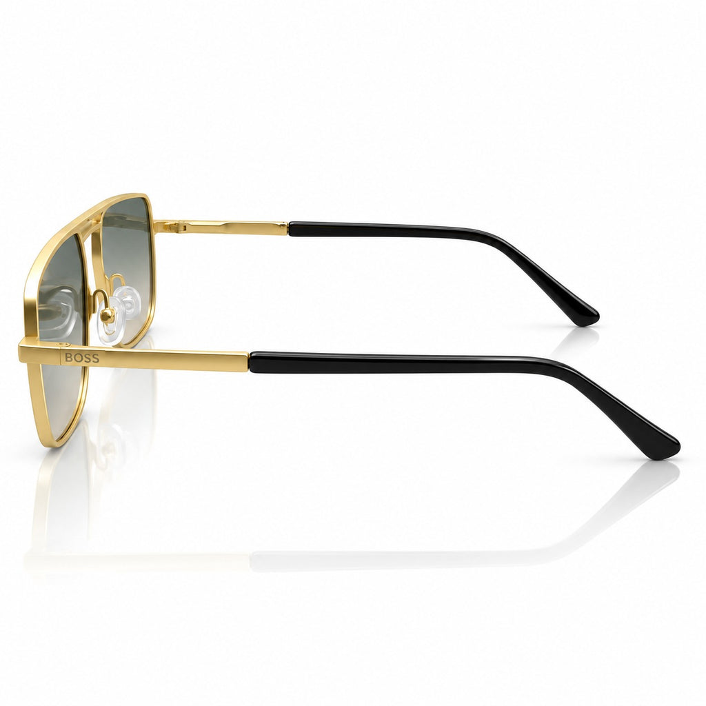 BOSS 98280 - FLAT TOP - DOUBLE BRIDGE SQUARE - MATTE GOLD + BLACK - SEA GREEN WARM LENSES