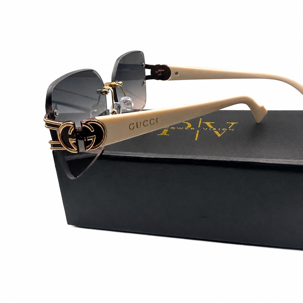 GC 9166 - LUXURY - RIMLESS - SOFT SQUARE - BEIGE - SEA GREEN WARM LENSES - BRANDING TEMPLES - PREMIUM