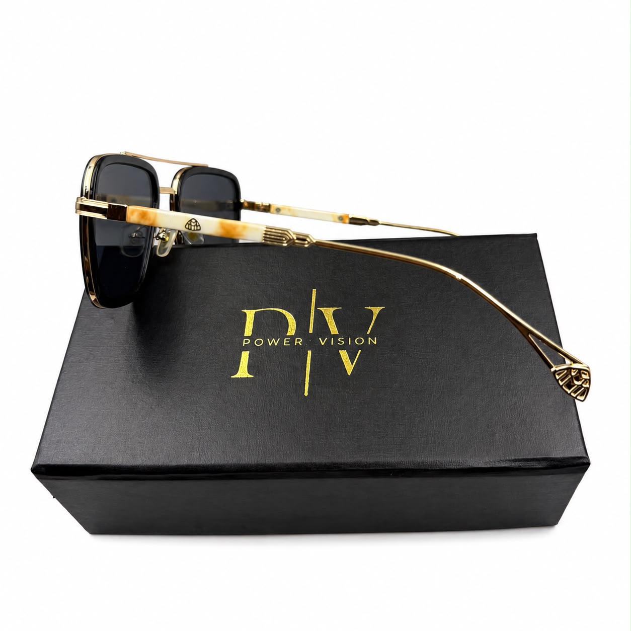 MAYBACH 2233 - SUNGLASS - DOUBLE BRIDGE - BLACK - GOLDEN - IVORY BRAND SIDES - PREMIUM