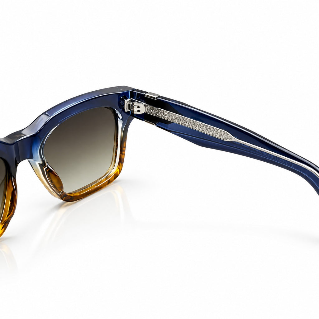 CARTIER - MIDNIGHT BLUE TO HONEY - CUT SQUARE - BROWN GRADIENT - SILVER RIVET - UNIQUE