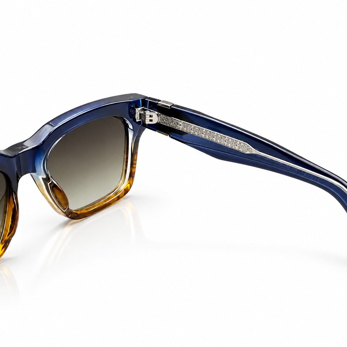 CARTIER - MIDNIGHT BLUE TO HONEY - CUT SQUARE - BROWN GRADIENT - SILVER RIVET - UNIQUE