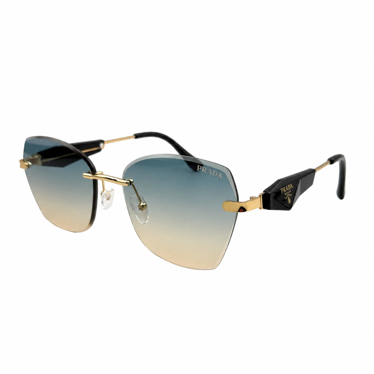 PR 98348 - GORGEOUS - RIMLESS - BUTTERFLY - GOLDEN - BLACK BRAND TEMPLES - SEA GREEN LENSES - PREMIUM