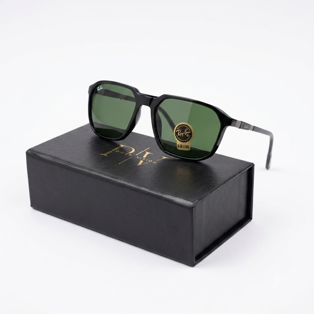 RB 91132 - SUNGLASS - BLACK - PREMIUM GREEN - FIBRE SIDES - PREMIUM QUALITY