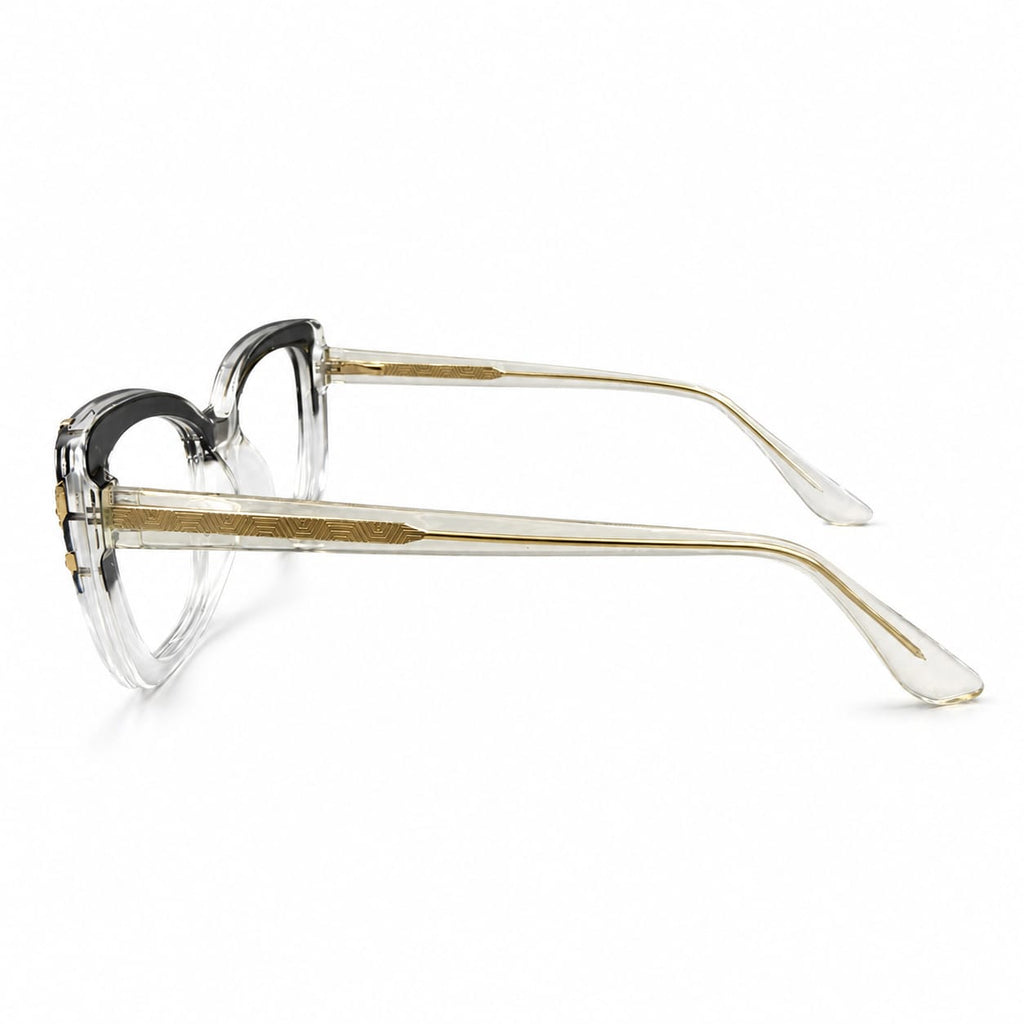 EYEGLASS 82098 - CATEYE - GLOSSY BLACK - TRANSPARENT - TEMPLE INNER METAL CORE - PREMIUM