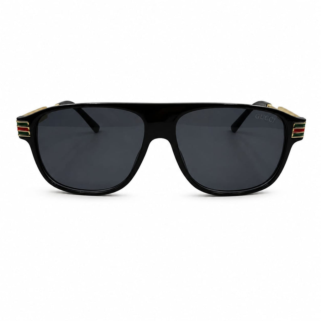 GC 2837 - SUNGLASS - ROUNDED SQUARE - BLACK - GOLD BRAND TEMPLE - PREMIUM - UNISEX