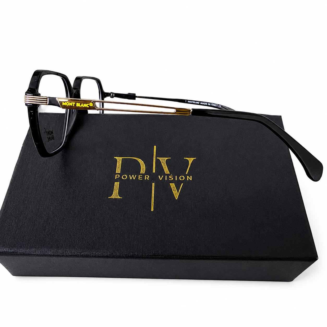 MB 80322 - EYEGLASS - HEXAGONAL GEOMETRIC - GLOSSY BLACK - DESIGNER FLEXIBLE SIDES - PREMIUM