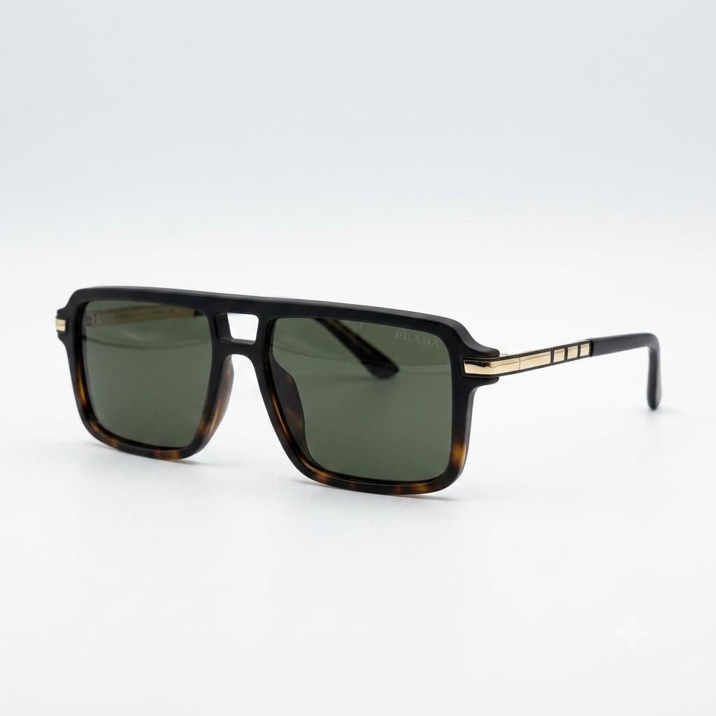 PR 98203 - SUNGLASS - MATTE BLACK TORTOISE - DOUBLE BRIDGE - NAVIGATOR SQUARE - FLEXIBLE SIDES - PREMIUM