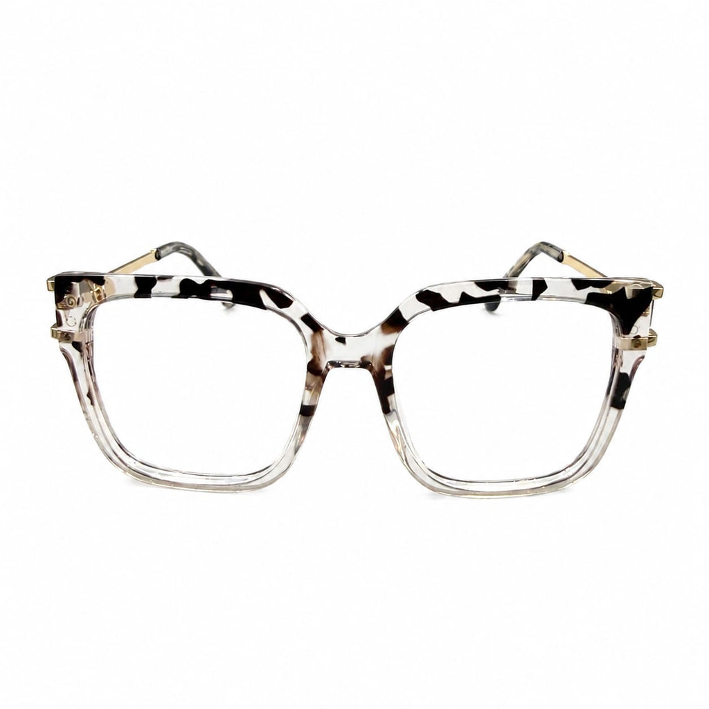 GORGEOUS 82113 - OVERSIZE SQUARE - MARBLE - TRANSPARENT - METAL FANCY SPRING TEMPLES - PREMIUM