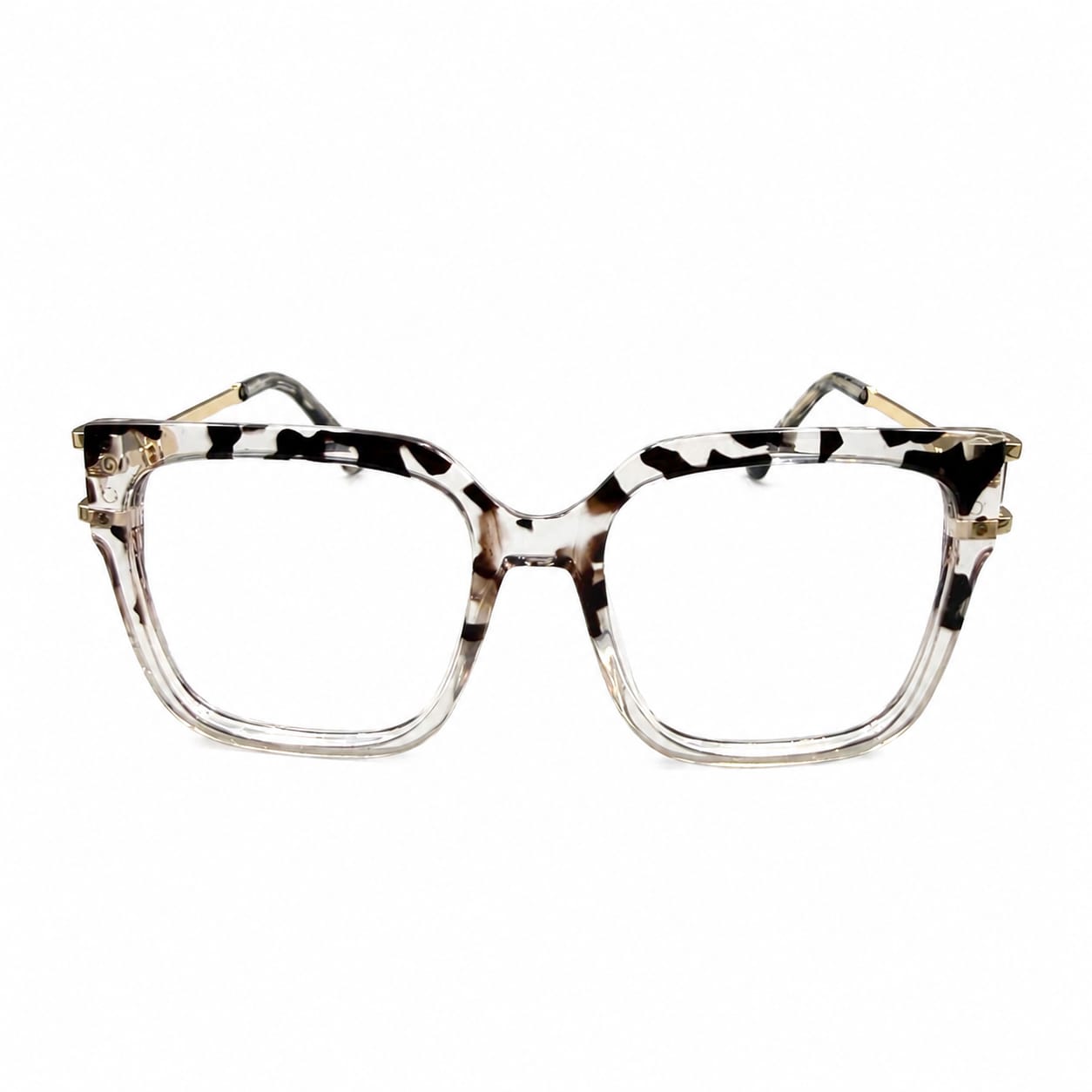 GORGEOUS 82113 - OVERSIZE SQUARE - MARBLE - TRANSPARENT - METAL FANCY SPRING TEMPLES - PREMIUM