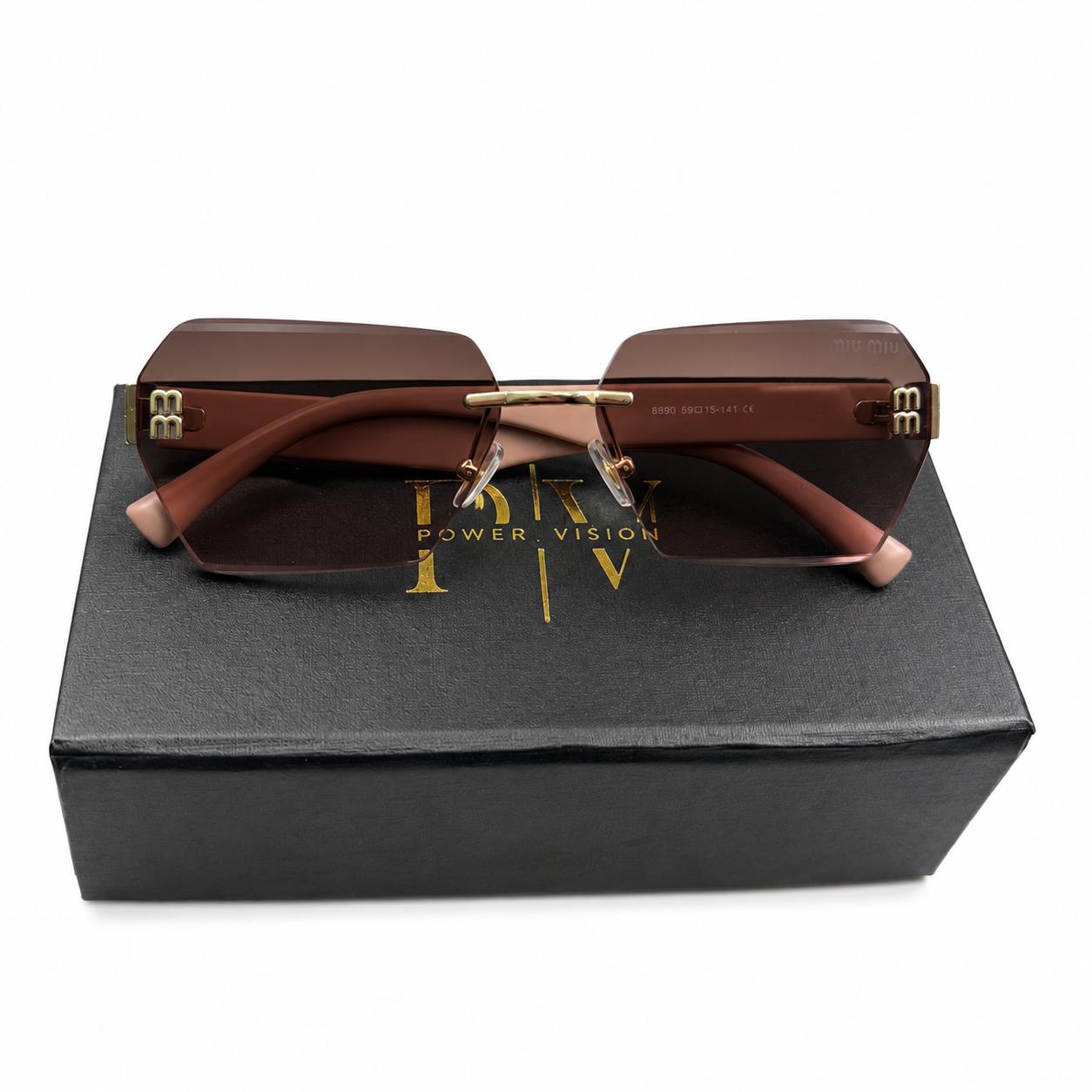 MIU MIU 8890 - UNIQUE - BEVEL CUT SQUARE - MATTE TEA PINK - GOLD - PREMIUM - WOMEN