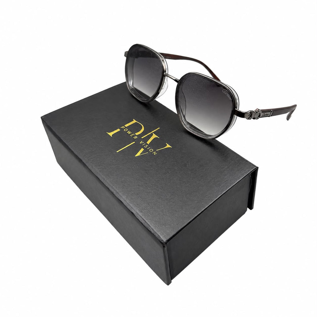 CR 23587 - SHADES - OCTAGON - GUN METALLIC GREY - BROWN WOODEN - BRANDING - PREMIUM