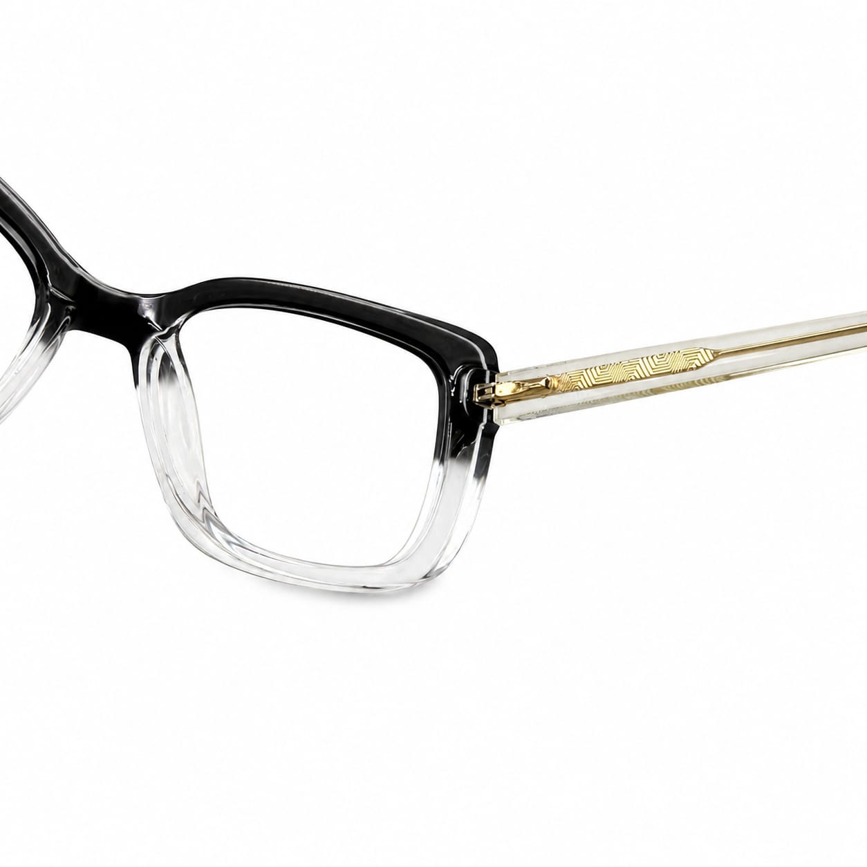 EYEGLASS 82098 - CATEYE - GLOSSY BLACK - TRANSPARENT - TEMPLE INNER METAL CORE - PREMIUM