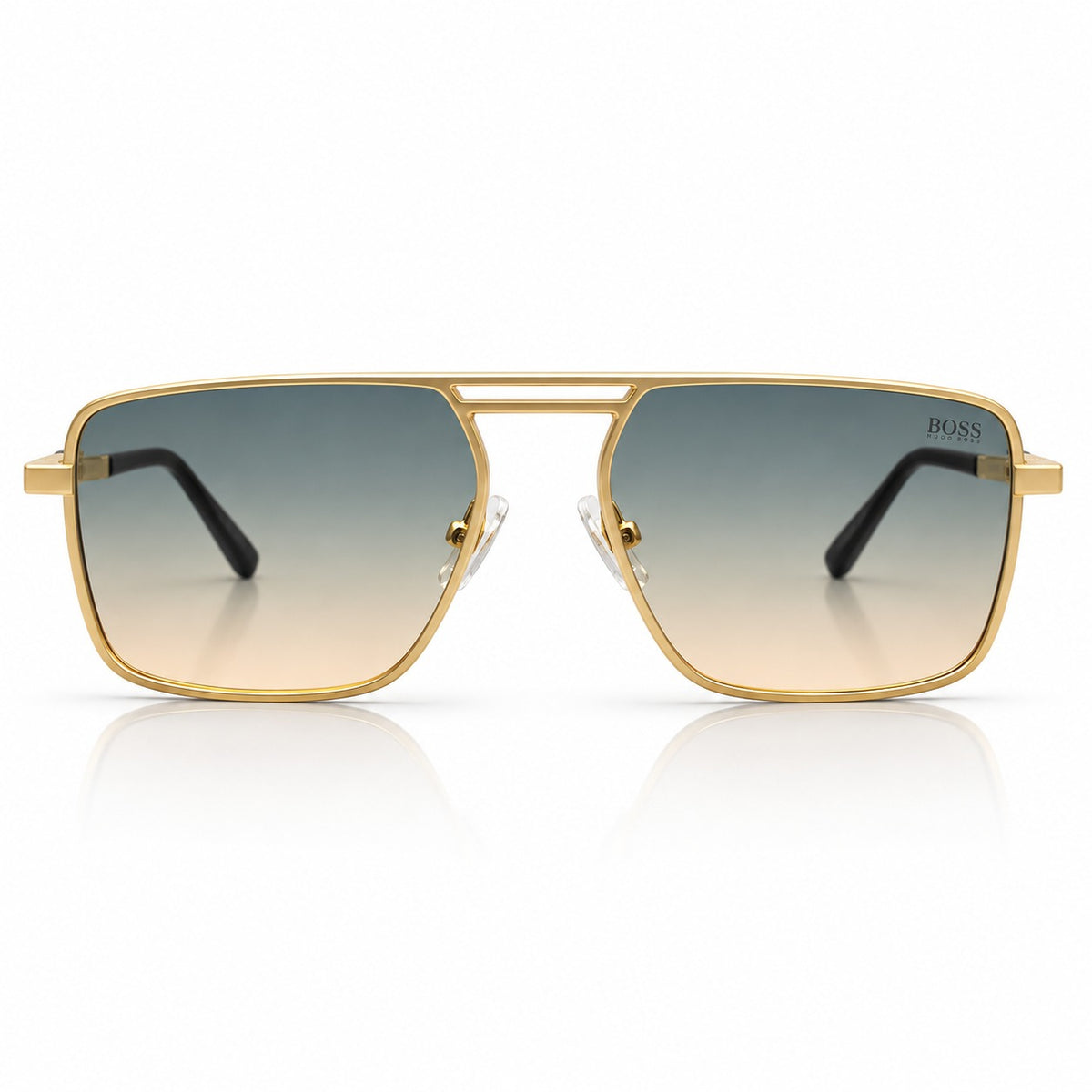 BOSS 98280 - FLAT TOP - DOUBLE BRIDGE SQUARE - MATTE GOLD + BLACK - SEA GREEN WARM LENSES