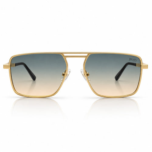BOSS 98280 - FLAT TOP - DOUBLE BRIDGE SQUARE - MATTE GOLD + BLACK - SEA GREEN WARM LENSES