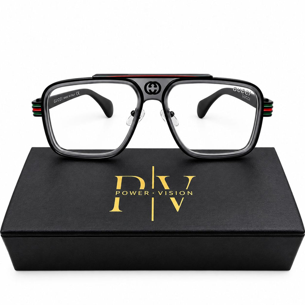 GC 0184 - OVERSIZE SQUARE - MATTE GREY - BLACK RIM - CENTRE LOGO - MEN - EYEWEAR