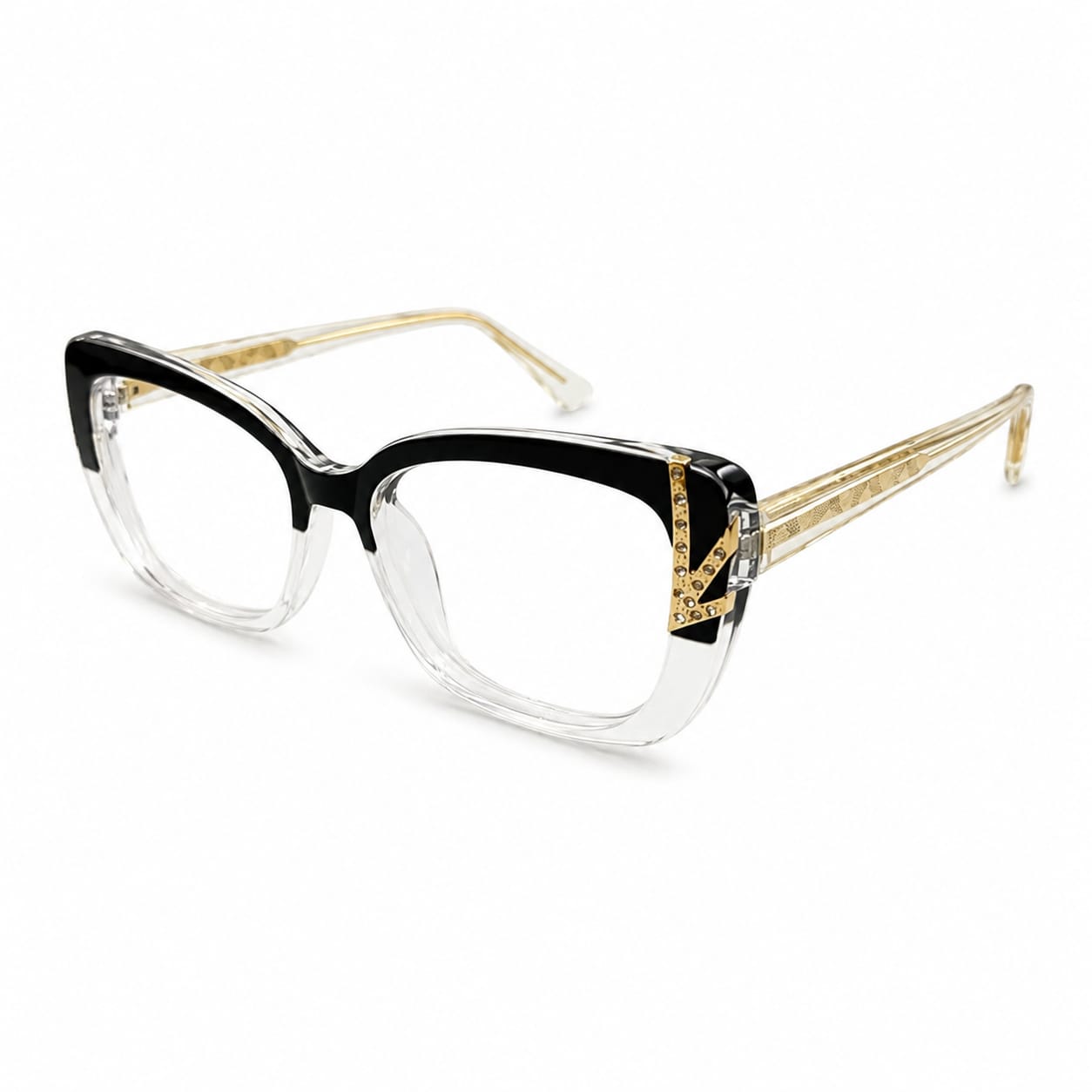 EYEGLASS 82098 - CATEYE - GLOSSY BLACK - TRANSPARENT - TEMPLE INNER METAL CORE - PREMIUM