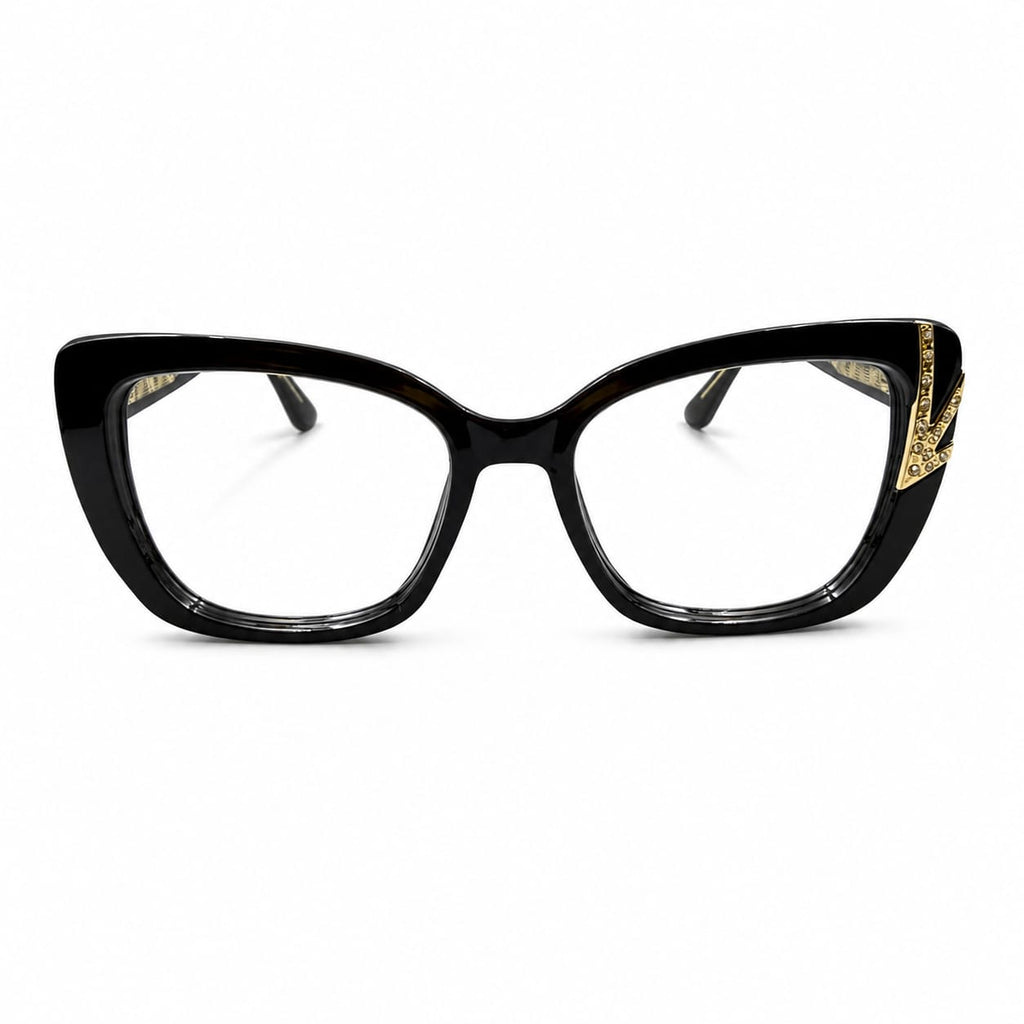 EYEWEAR 82098 - GLOSSY BLACK - GOLD DECORATIVE - CATEYE - INNER METAL CORE - PREMIUM - LADIES