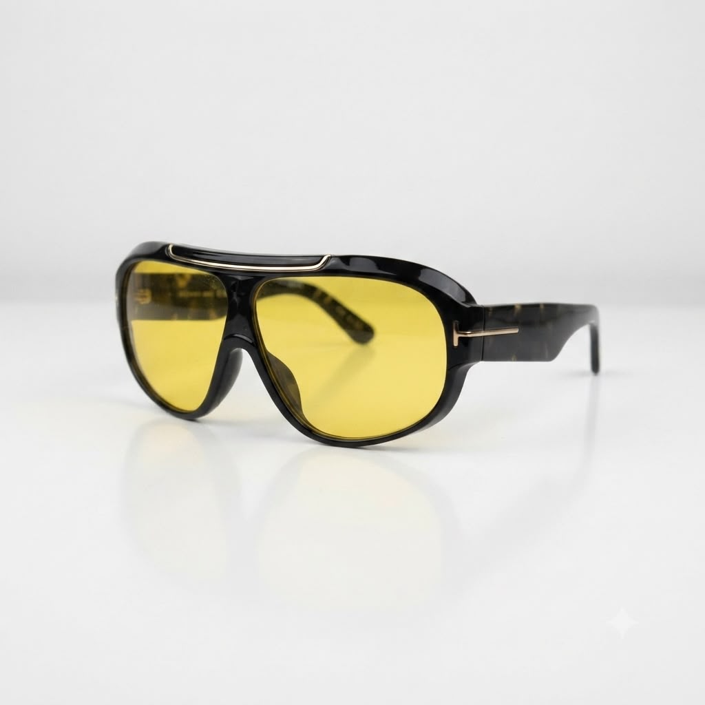TF 68256 - OVERSIZED SHEILD AVIATAR - BLACK - YELLOW TINT - THICK PREMIUM - SADDLE BRIDGE