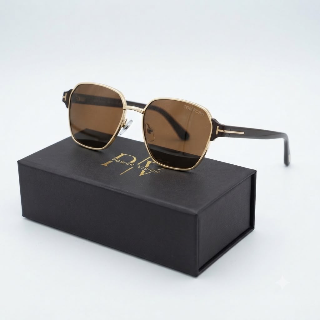 TF 9813 - SUNGLASS - GEOMETRIC SQUARE - MATTE GOLD - BROWN - PREMIUM - UNISEX