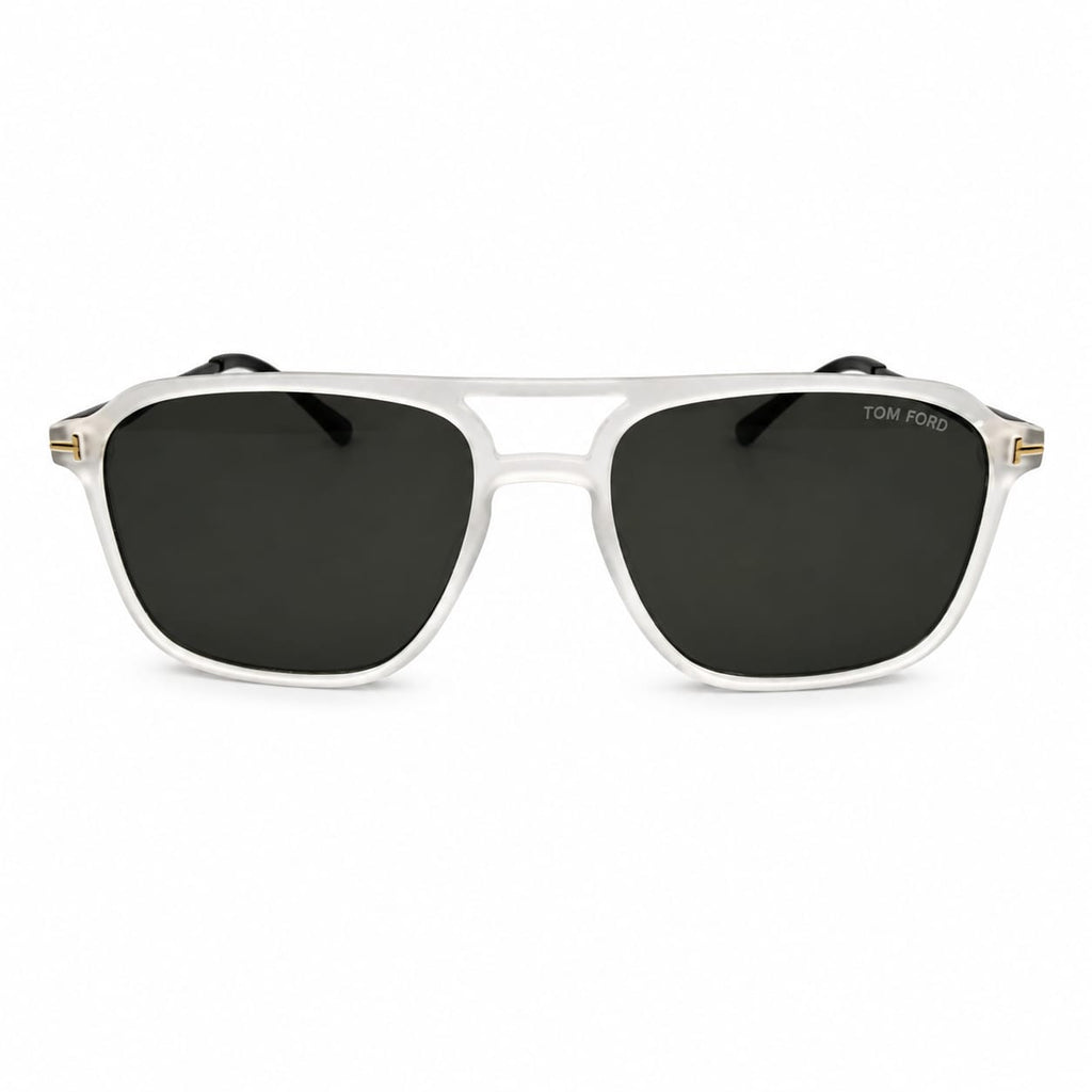TF 0230 - SUNGLASS - DOUBLE BEAM - SQUARE - MATTE WHITE - BLACK - T ACCENT