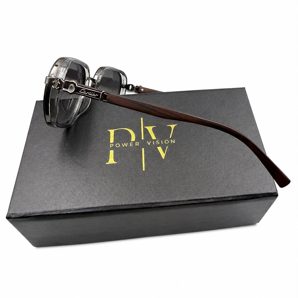 CR 23587 - SHADES - OCTAGON - GUN METALLIC GREY - BROWN WOODEN - BRANDING - PREMIUM