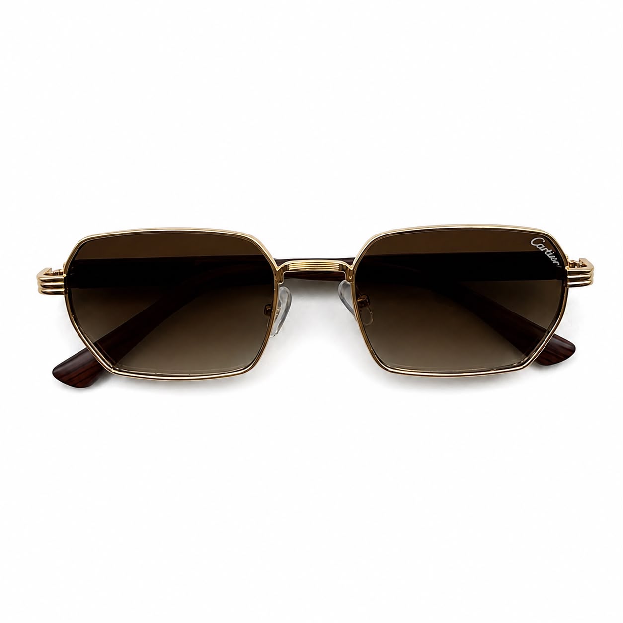 CR 23670 - SUNGLASS - CUT SQUARE - GOLDEN - WOOD TEMPLE - BROWN GRADIENT - PREMIUM
