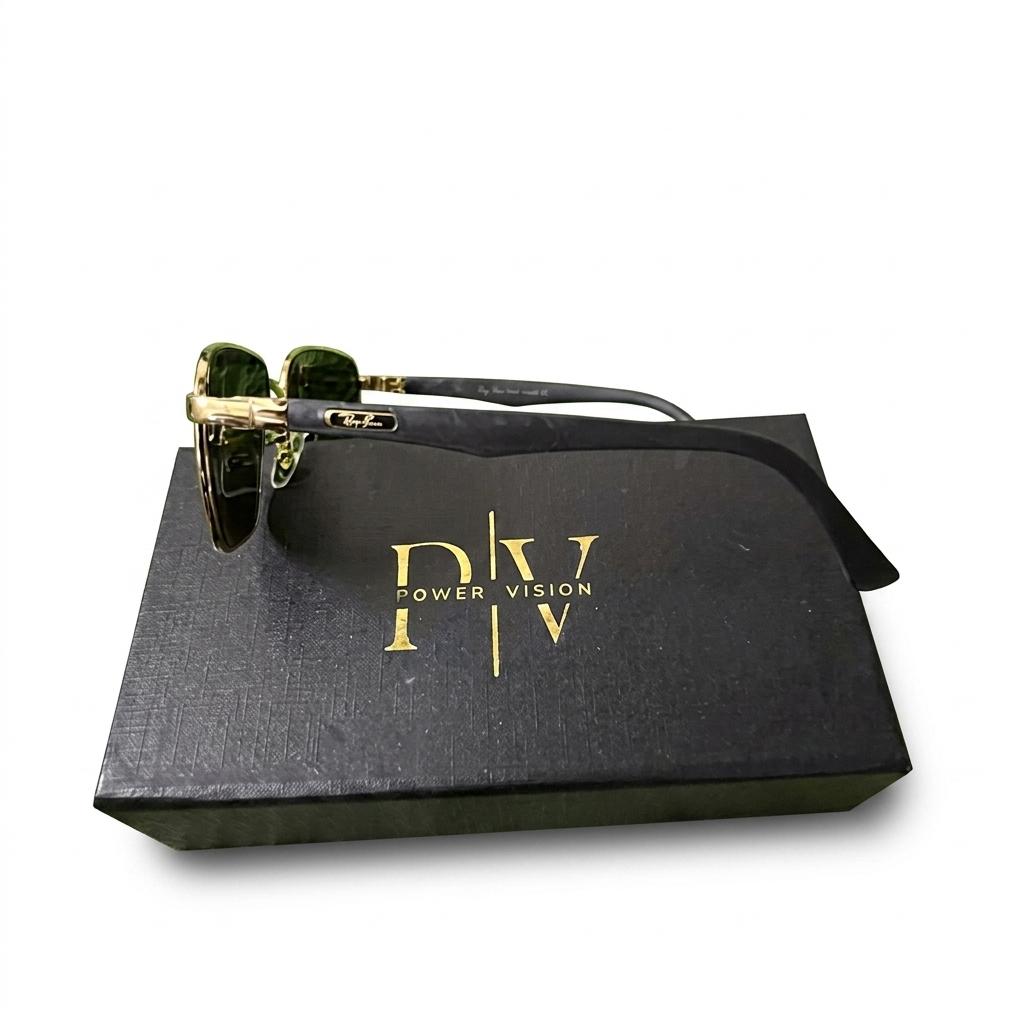 RB 5713 - SUNGLASS - METAL - DOUBLE BRIDGE FIBRE SPRING SIDE - GOLDEN - BLACK - DIAMOND HARD - PREMIUM