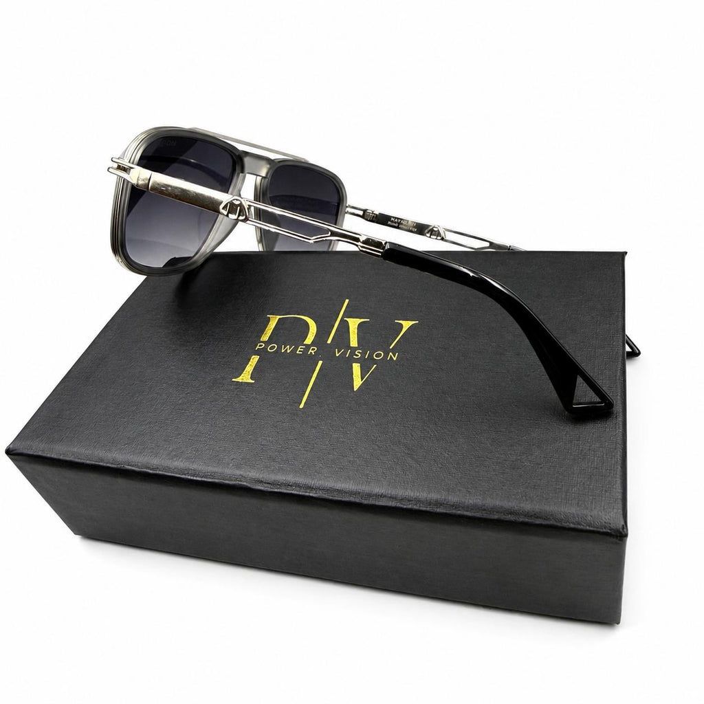 MAYBACH 2778 - SUNGLASS - DOUBLE BRIDGE - OVERSIZE - NAVIGATOR - SQUARE - MATTE GREY - SILVER - PREMIUM