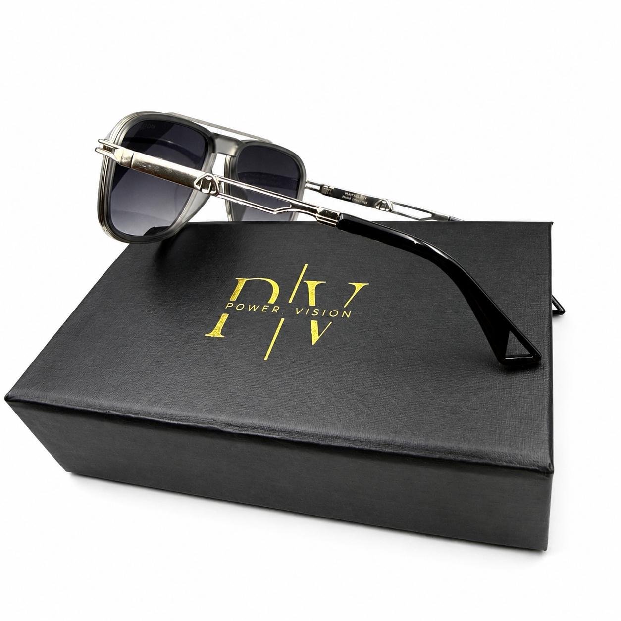MAYBACH 2778 - SUNGLASS - DOUBLE BRIDGE - OVERSIZE - NAVIGATOR - SQUARE - MATTE GREY - SILVER - PREMIUM