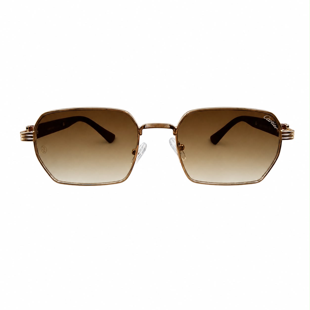 CR 23670 - SUNGLASS - CUT SQUARE - GOLDEN - WOOD TEMPLE - BROWN GRADIENT - PREMIUM