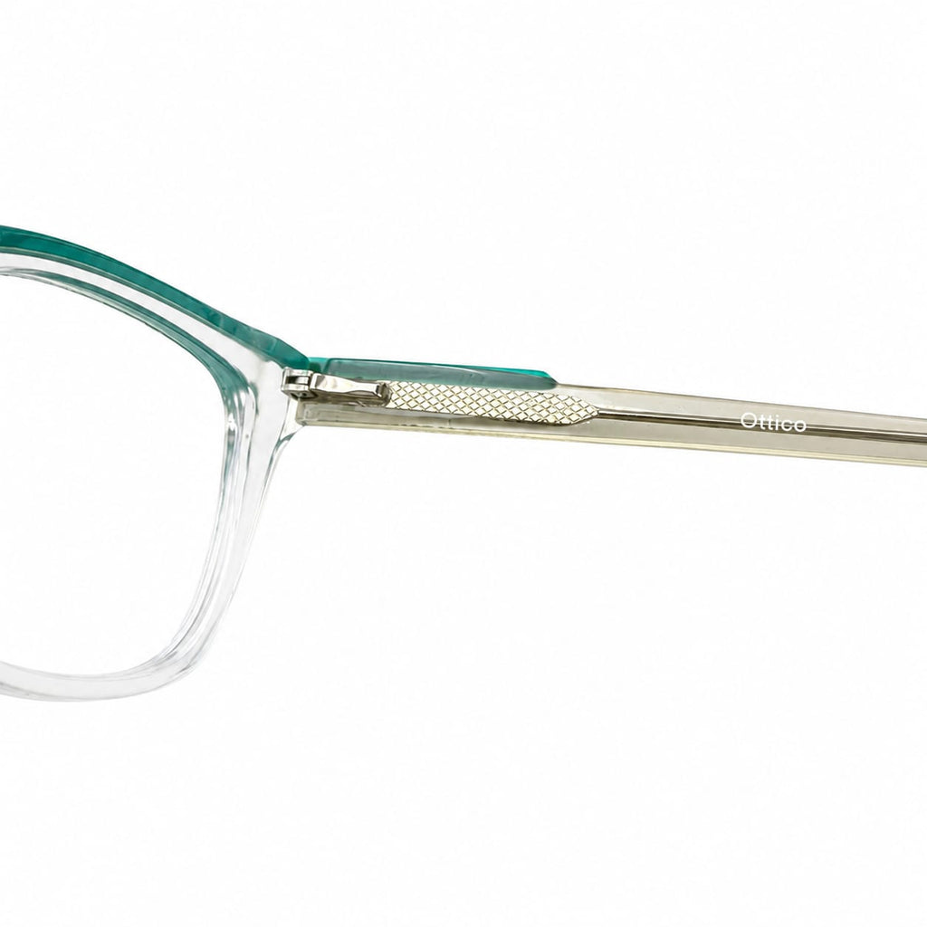 LUXURIOUS 82089 - OVERSIZE - CATEYE SQUARE - TRANSPARENT + SEA GREEN - METAL CORE INSERTED - WOMEN