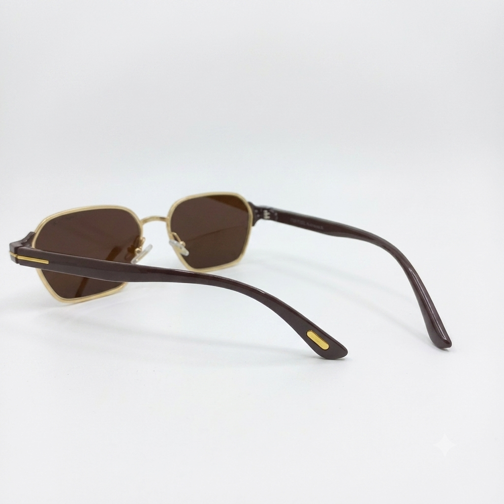 TF 9813 - SUNGLASS - GEOMETRIC SQUARE - MATTE GOLD - BROWN - PREMIUM - UNISEX