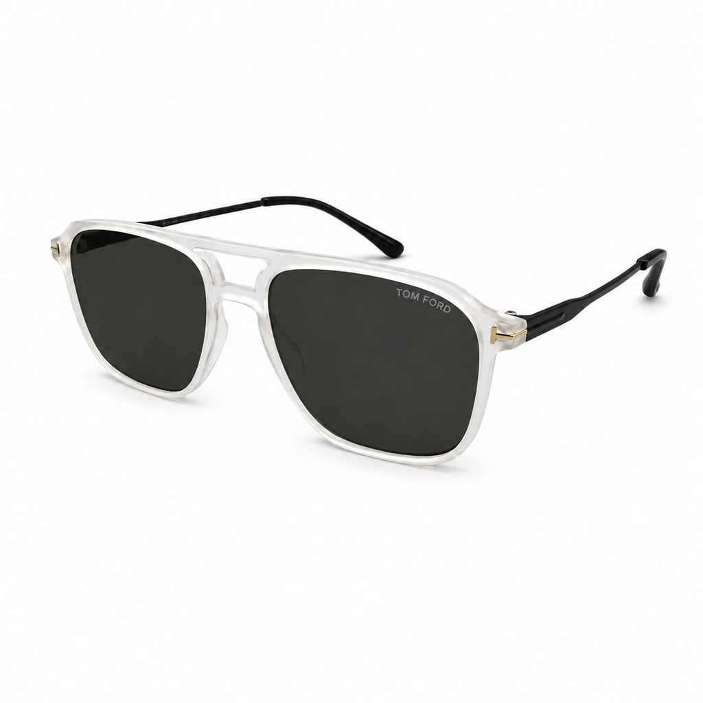TF 0230 - SUNGLASS - DOUBLE BEAM - SQUARE - MATTE WHITE - BLACK - T ACCENT
