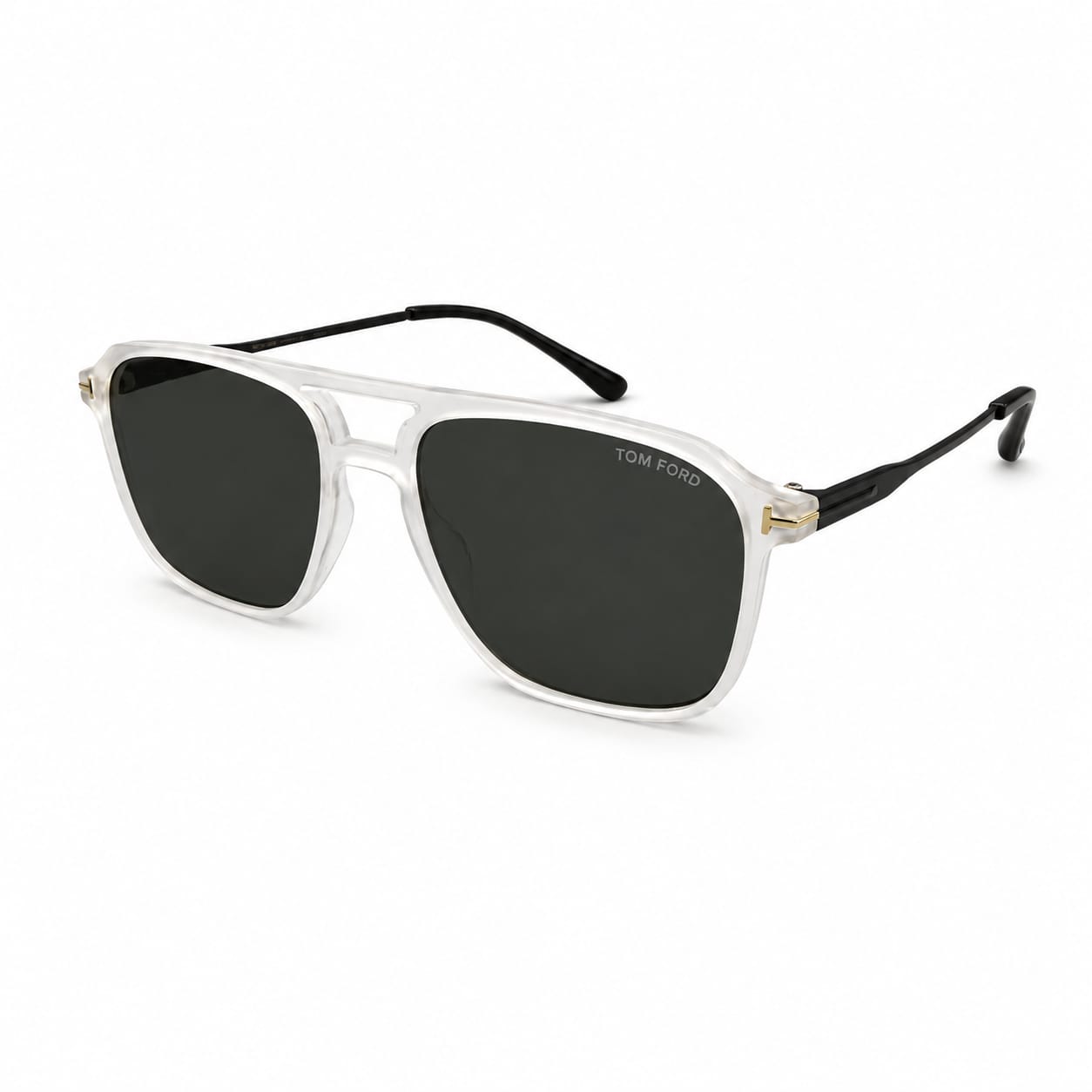 TF 0230 - SUNGLASS - DOUBLE BEAM - SQUARE - MATTE WHITE - BLACK - T ACCENT